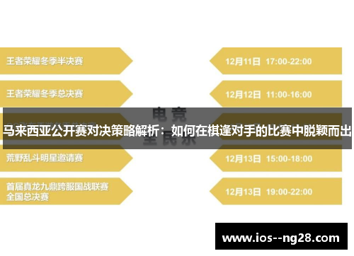 马来西亚公开赛对决策略解析:如何在棋逢对手的比赛中脱颖而出 马来西亚公开赛对决策略解析:如何在棋逢对手的比赛中脱颖而出
