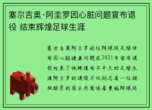 塞尔吉奥·阿圭罗因心脏问题宣布退役 结束辉煌足球生涯